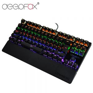 High Store אלקטרוניקה DeepFox Mechanical Gaming Keyboard 87 Keys Blue Switch Illuminate Backlight Anti-ghosting LED Keyboard Wrist Pro Gamer Keyboard
